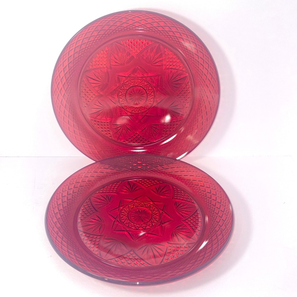 Vintage Cristal D'Arques-Durand "Antique Ruby" 10" Glass Dinner Plates Set of 2